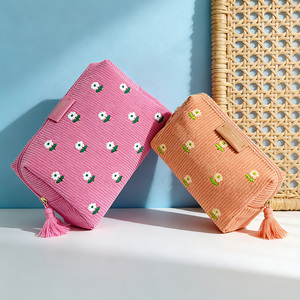 <span class=keywords><strong>Borsa</strong></span> in Velluto a Coste con Logo Personalizzato, Motivi Floreali Ricamati, Pochette per Cosmetici, <span class=keywords><strong>Organizer</strong></span> Multicolore per Donne - Product Image 1