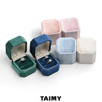 Boîte à bagues octogonale en velours avec logo personnalisé, couvercle rabattable, doublure en satin de luxe, pour rangement de bagues, demande en mariage, mariage, coffret cadeau pour bijoux