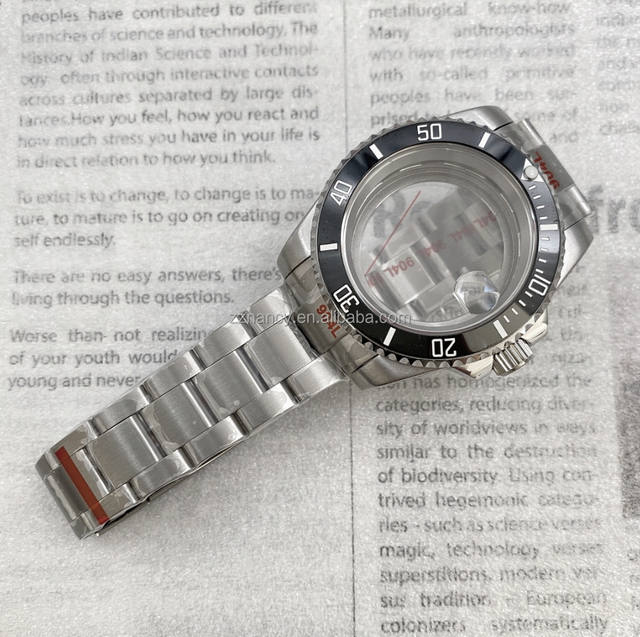 40mm Watch Case Strap Transparent Back Stainless Steel Case Adjustable Buckle for NH35 NH36 NH34 Watch Part 120clicks Bezel
