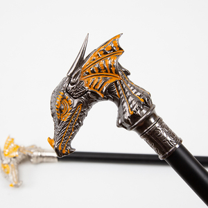 Prata metal bengala dragão cabeça forma cavalheiro vestir-se cana palco desempenho adereços halloween natal presente - Product Image 3