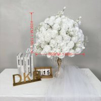 DKB Vente en gros de boules de fleurs artificielles en soie, grandes et vibrantes, roses et orchidées, style Monet, pour centres de table de mariage