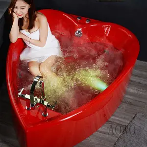 high quality heart shaped bathtub freestanding jakuzzy whirlpool bath tub red colour bathroom whirlpools massage hottub