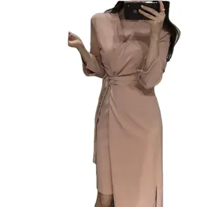 Korea Irregular Hem Slim Waist, Fashionable and Versatile Dress