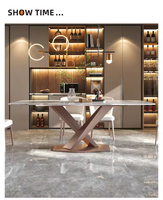 Ensemble de table à manger de luxe 6-8 places, plateau en pierre frittée, mobilier chinois, cuisine, salle à manger, matériau en marbre