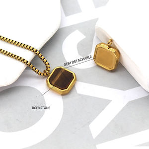 Collar de piedra <span class=keywords><strong>natural</strong></span> chapado en oro para hombres y mujeres collares colgantes de piedras preciosas naturales cuadradas de acero inoxidable con cadena de caja - Product Image 4