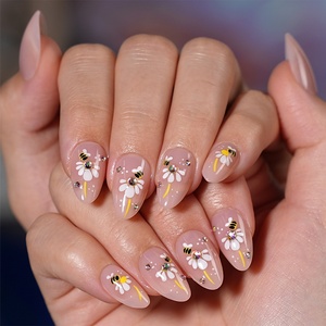 Nouvelles extensions d'ongles à presser transfrontalières, forme amande, pré-dessinées, fraîches, élégantes, style français, ornées de diamants, <span class=keywords><strong>32</strong></span> pièces - Product Image 2