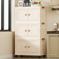 COIZY Armoire en plastique PP de grande capacité Conteneur de stockage pliable à double porte Stockage de vêtements empilable mobile