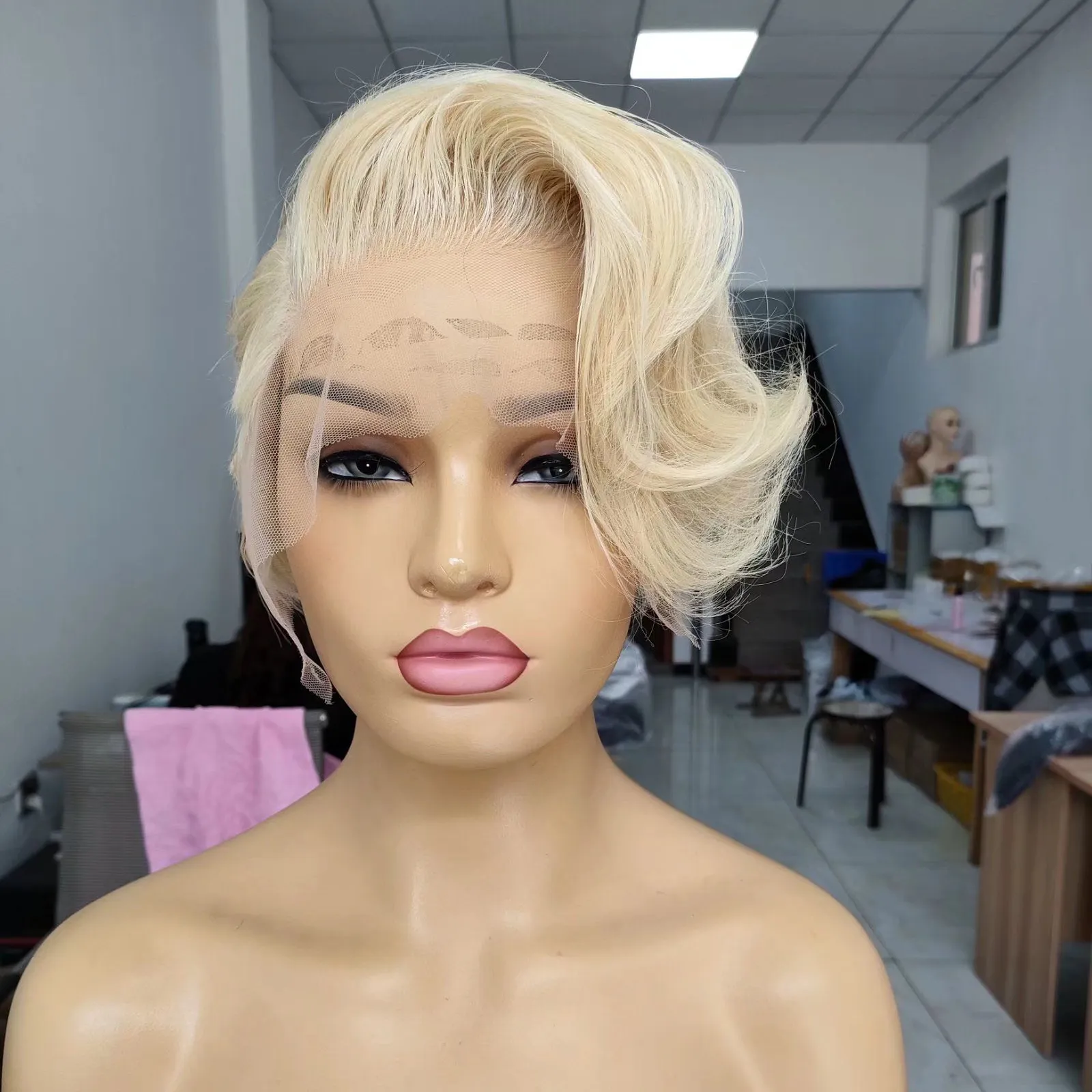 Alia wigs hot selling summer pixie cut short human hair wig high quality blonde lace front wigs in stock
