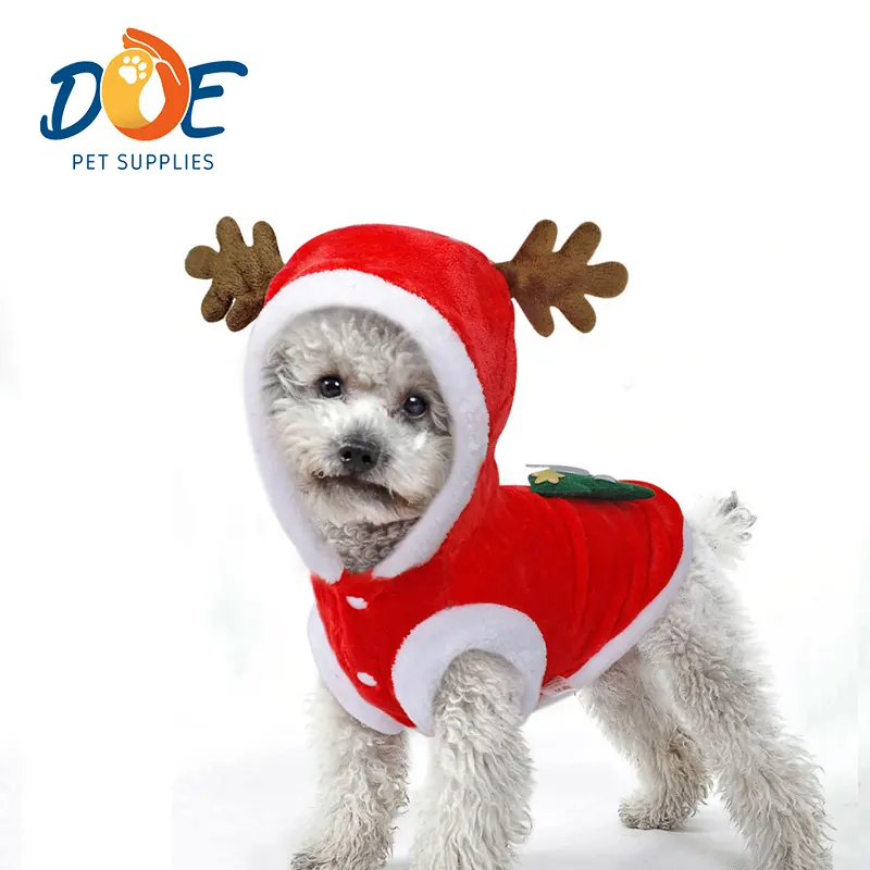 Doe Pet Customized High End Factory Wholesale Woolen Christmas Pattern Pet Vest Teddy Puppy Red Dog Coats Christmas Pet Clothes