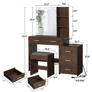 Moderno Espejo con Iluminación LED, Tocador con Cajones <span class=keywords><strong>de</strong></span> Madera y Enchufe, Mesa <span class=keywords><strong>de</strong></span> <span class=keywords><strong>Maquillaje</strong></span> para Dormitorio o Baño - Product Image 3