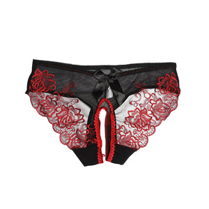 Sexy Lace See Through Open Crotch Panties For Women Red Black Purple Blue White Pink Flowers Polyester Fiber Quick Drying - Product Image 5