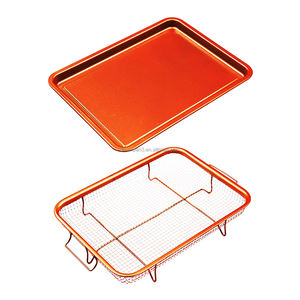 Juego de 2 Bandejas Antiadherentes para Hornear con Canasta para Freír al Aire, Bandeja Rectangular <span class=keywords><strong>y</strong></span> Colador - Product Image 2