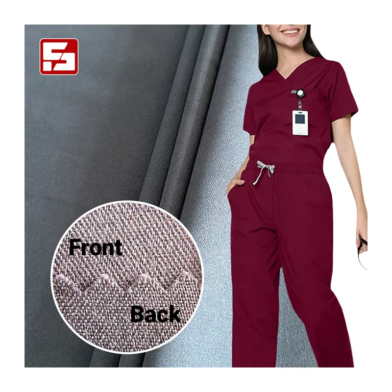 Tela médica uniforme muy suave y esponjosa tela de rayón/poliéster tela de material TR elástico de 2 vías