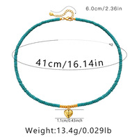 Collier ras du cou fait main en laiton plaqué or 18 carats avec pierre turquoise naturelle, perles et cœur doré, bijou court pour femme, cadeau