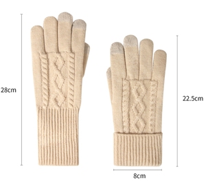 <span class=keywords><strong>Gants</strong></span> en tricot torsadé <span class=keywords><strong>beige</strong></span> pour femmes avec <span class=keywords><strong>laine</strong></span> fine et fonctionnalité tactile, parfaits pour les chanteuses, chauds pour l'hiver - Product Image 3