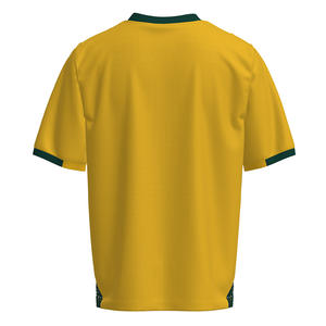 Maillot HEALY vintage style américain respirant à imprimé numérique, jaune et vert foncé, avec motif étoile et badge, en maille, à manches courtes et col en V - Product Image 3