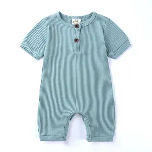 Kids Tales children's clothing solid color baby onesie summer short sleeved new baby butt jacket pit strip crawling suit