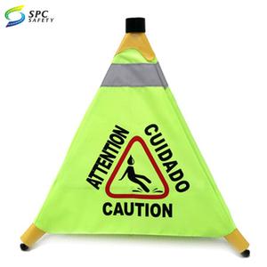 Venta al por mayor de tela de nailon amarillo advertencia peligro resbaladizo señalización de seguridad cono práctico trípode emergente de 3 lados suelo húmedo cono de señal de precaución - Product Image 2