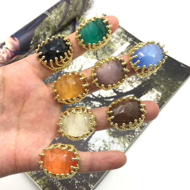 CH-HDR0548 Trendy Gold Plated Copper Color Stone Ring,Irregular Natural Stone Ring,Fashion Jewelry Crystal Stone Ring Wholesale