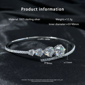 Vendita calda S925 braccialetti in argento Sterling VVS 1CT Moissanite regolabile aperto elegante bracciale con diamanti fatti a mano da donna - Product Image 6