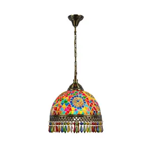 Syadi iluminación estilo marroquí estilo turco Tiffany vidrio MultiCore gota colgante hecho a mano mosaico candelabro