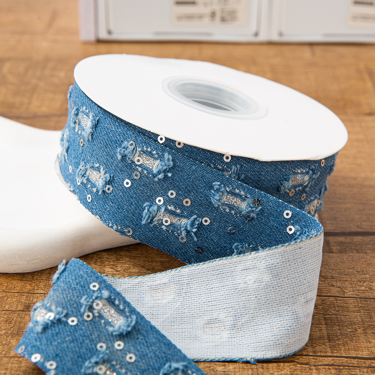 4 cm - sangle en denim bleu 1 mètre (10 mètres/rouleau)