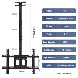 <span class=keywords><strong>Soporte</strong></span> de <span class=keywords><strong>Techo</strong></span> para TV Giratorio, Retráctil y Ajustable de 70 Pulgadas, <span class=keywords><strong>Soporte</strong></span> de <span class=keywords><strong>Techo</strong></span> para TV de Acero Laminado en Frío con VESA de 600x400 para Televisión - Product Image 2