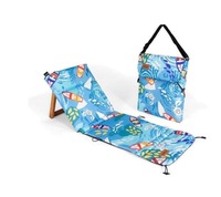 Chaise longue de jardin pliable d'extérieur, chaise longue portable avec design victorien, en bois et toile
