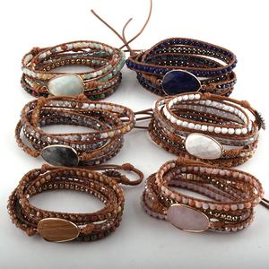 Gioielli di perline di moda fatti a mano pietre naturali miste cristallo <span class=keywords><strong>quarzo</strong></span> <span class=keywords><strong>rosa</strong></span> pietra fascino 5 fili bracciali avvolgenti - Product Image 6