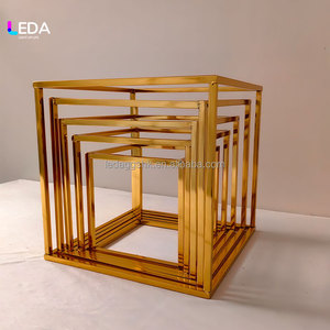 LEDA Metal Wire Cube Stand Silver and Gold Modern Wedding <b>Table</b> Centerpiece <b>Decor</b> - Product Image 4