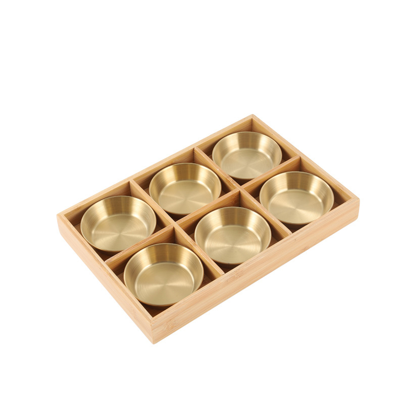 Or -- ensemble 6 pcs rond avec plateau en bois
