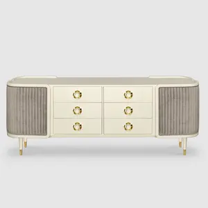 Armadietto di lusso moderno italiano legno bianco lucido ottone lucido maniglie Davis credenza grigio crema mobili soggiorno