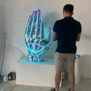 Custom Futuristic Mirror Chrome <strong>Hand</strong> Sculpture LED Neon Eye Installation Fiberglass <strong>Statue</strong> - Product Image 2