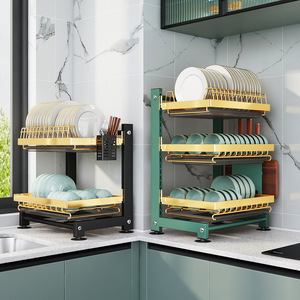 رف تخزين أطباق من الفولاذ يُثبت على سطح الطاولة مع تصريف، رف معلق على الحائط لتنظيم المطبخ وتخزين الأطباق وأدوات المائدة - Product Image 3