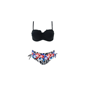 Costume da bagno bikini taglie forti HDJ, top push-up e slip floreale con laccetti laterali, due pezzi in spandex e poliestere con stampa digitale - Product Image 1