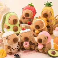 Peluche Capybara de Luxe aux Fruits, Jouet en Peluche Doux Capybara en Tenue de Bubble Tea Fraise-Avocat