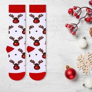 <b>White</b> Terry <b>Socks</b> Multi-Deer Embroidery Jacquard Print Patterns Custom Logo Breathable Warm for Winter One Fits Most Knitted - Product Image 3