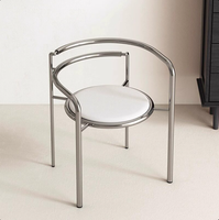 Chaise de salle à manger de style moderne du milieu du siècle pour bureau à domicile |   Fauteuil minimaliste italien en acier inoxydable avec dossier design