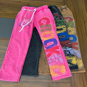 Ropa de calle Pantalones de chándal Custom DTG Print Graphic Vintage Acid Wash Heavyweight Pantalones de chándal de pierna ancha - Product Image 1