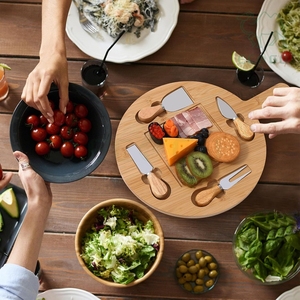 ถาดเสิร์ฟอาหารว่างทรงกลมไม้ไผ่ ชุดถาดเสิร์ฟขนมหวาน เค้ก ชีส บอร์ดชาร์คูเตอรีสุดหรู พร้อมหูจับ - Product Image 6