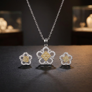 Collier pendentif en argent sterling 925 avec pierre précieuse jaune vif au centre, design floral halo, bijoux pour femmes - Product Image 1