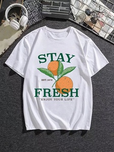 T-<span class=keywords><strong>shirt</strong></span> décontracté surdimensionné en satin respirant imprimé pour hommes grandes tailles STAY FRESH <span class=keywords><strong>Orange</strong></span> pour l'été - Product Image 3