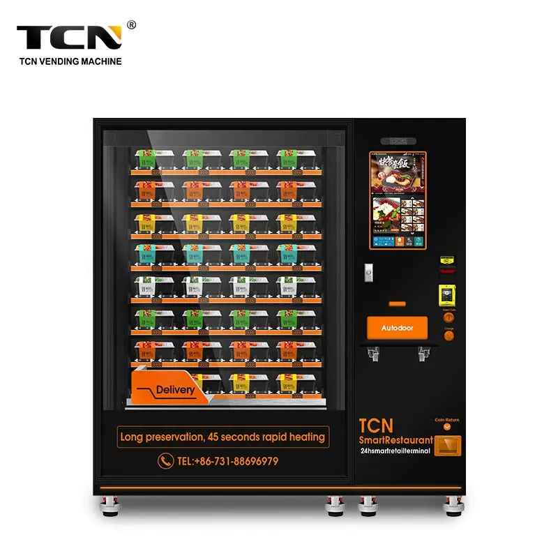 TCN Self Service Hot Meal Fast Food Vending Machines for Sale Video Technical Support Free Spare Parts 1 YEAR Online Support
