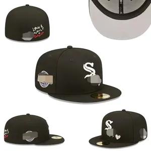 Parche lateral con bordado 3D personalizado, gorras ajustadas, gorras de ala plana de béisbol americano, gorras ajustadas para equipo