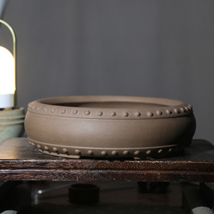 Maceta de Arcilla Morada Redonda y Poco Profunda con Remaches, Estilo Chino Clásico, para Bonsái de Escritorio - Product Image 2
