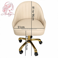 Chaise de technicien moderne en cuir PU réglable, tabouret pivotant à roulettes avec base en métal doré, chaise de réception pour salon de manucure et spa