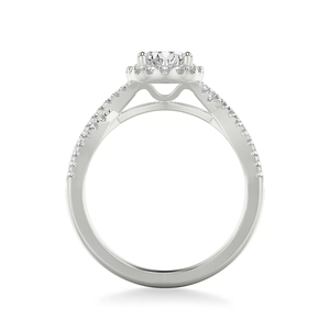 Anillo de boda de oro blanco de 14K con doble halo y pavé, de tallo dividido, con diamante de laboratorio de corte ovalado, certificado IGI, VVS, tamaño D 1-10 - Product Image 5