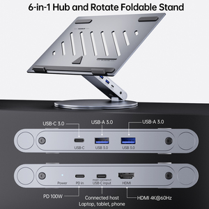 Giá đỡ <span class=keywords><strong>laptop</strong></span> bằng nhôm xoay 360 độ, có thể gập lại, điều chỉnh được, tích hợp dock và hub USB cho iPad Pro và máy tính xách tay - Product Image 3