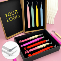 Pinset Ekstensi Bulu Mata Custom Fiber Tip dengan Charm Private Label Grip untuk Ekstensi Bulu Mata, Set 90 Derajat, Kemasan Bulk Box dengan Logo