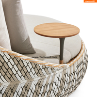 Daybed Premium Handwoven Outdoor con PE Mimbre y espuma 45D-Incluye mesa auxiliar de teca y tela para todo tipo de clima